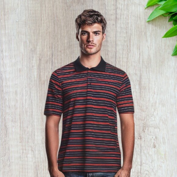 FILA SPORT -- Large Man's Polo Shirt, Red/Black Stripe, Breast Pocket, Buttons - Picture 1 of 9